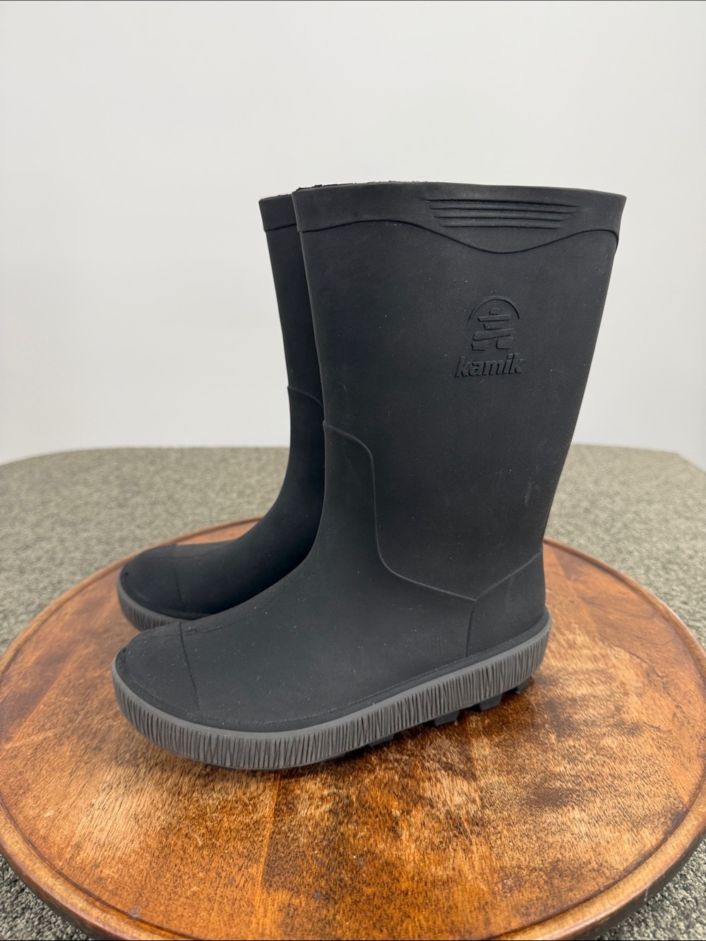 Kamik Boots Kids 1 Matte Black Waterproof Rubber Rain Pull On Riptide